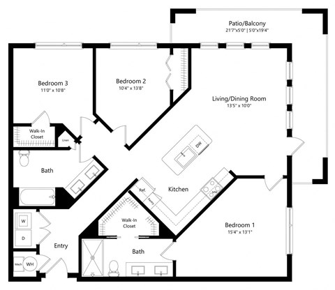 Three Bedroom Floor Plan with 1,282 Sq. Ft. at Lyra Luxury Apartments in Sarasota FL